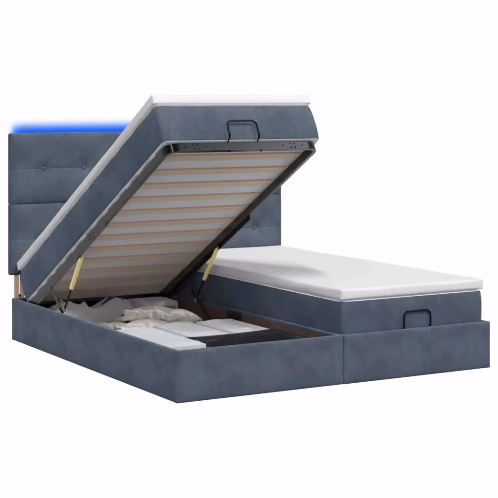 Letto Ottomano Moderno vidaXL con Materasso Ibrido e Illuminazione LED Sotto il Letto, Grigio e Bianco, L/P/H: 203 x 160 x 88 cm – 2