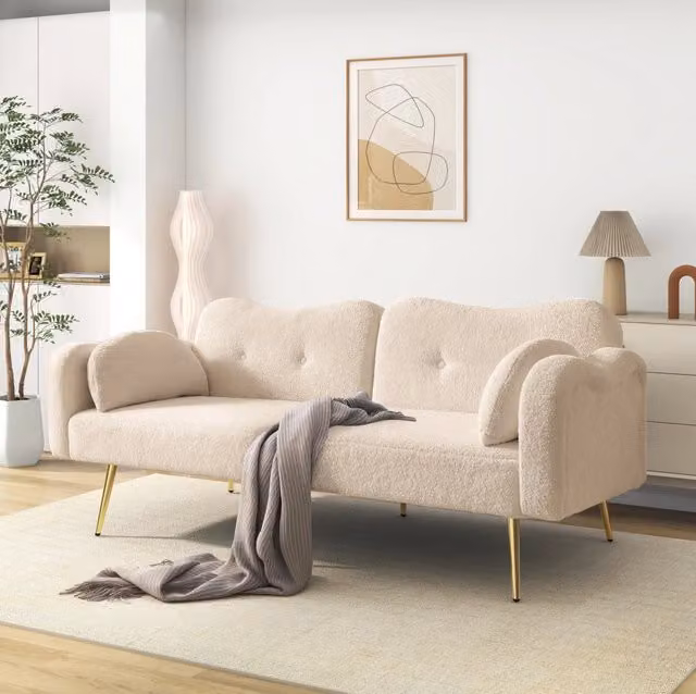 Divano letto a 2 posti con schienale regolabile 155 x 85;5 cm; beige e naturale