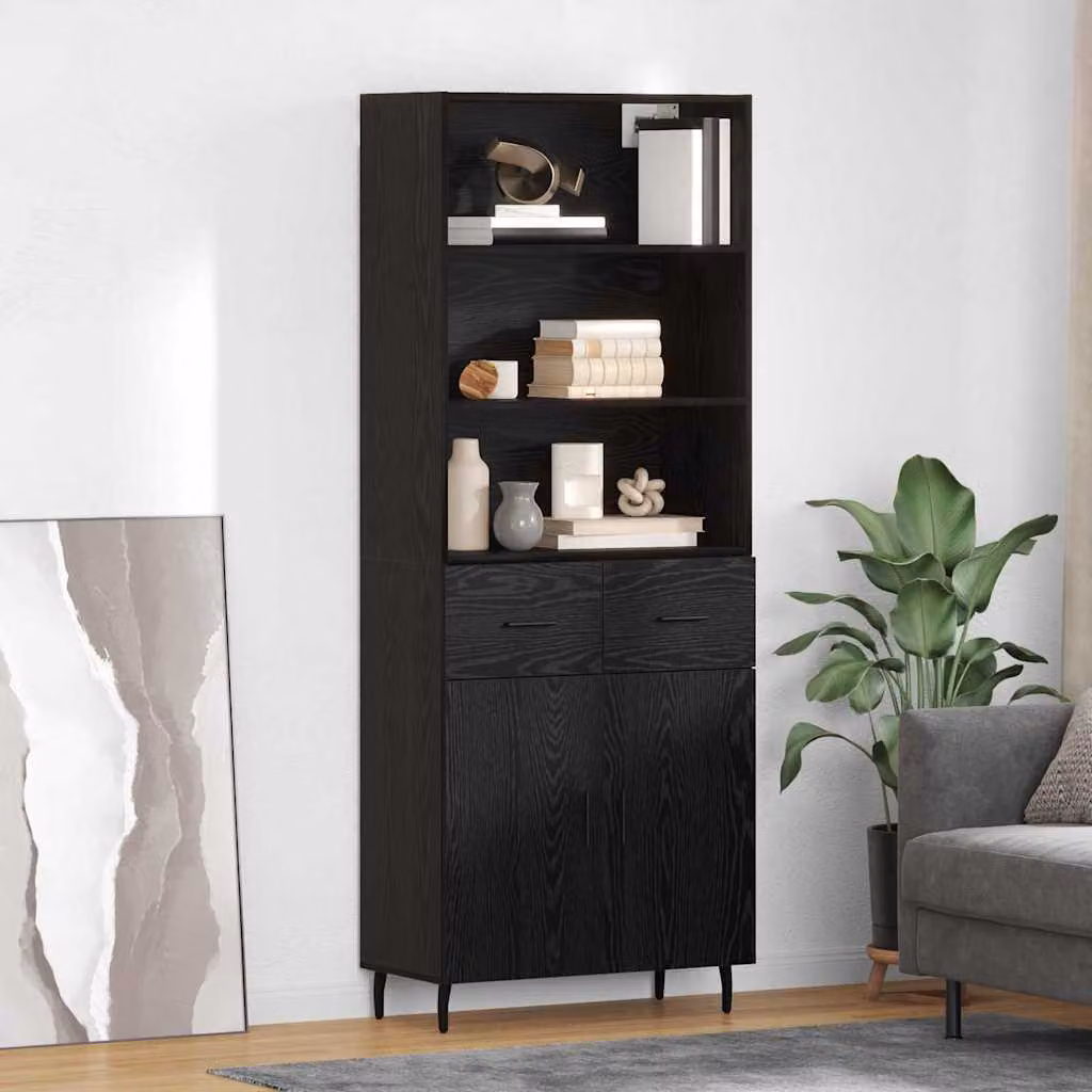 Set di 2 credenze moderne vidaXL in rovere nero con ante e ripiani, L/P/H: 69,5 x 34 x 180 cm