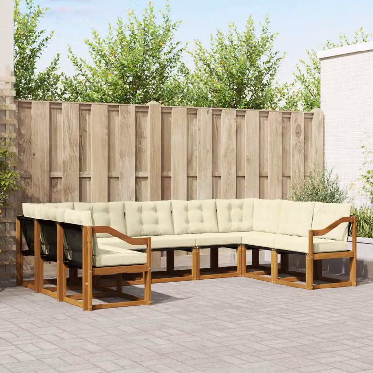 Set di divani da esterno vidaXL 9 pz in legno di acacia con sedute in textilene, colore beige e marrone