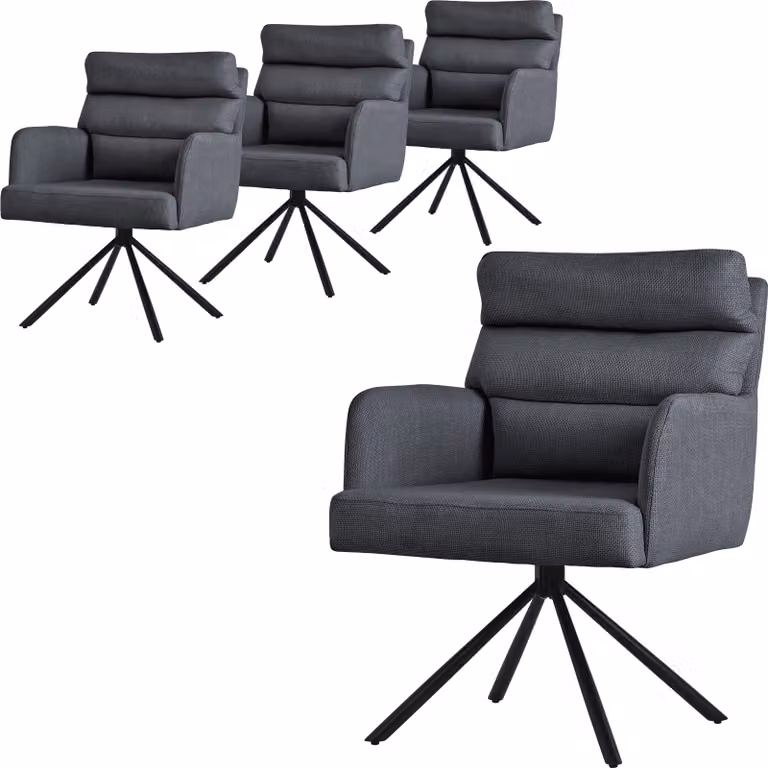 ML-Design sedie da sala da pranzo girevoli set di 4 sedie da soggiorno antracite con braccioli e schienale cuscino di fondo gambe in metallo sedia girevole sedia posizione auto