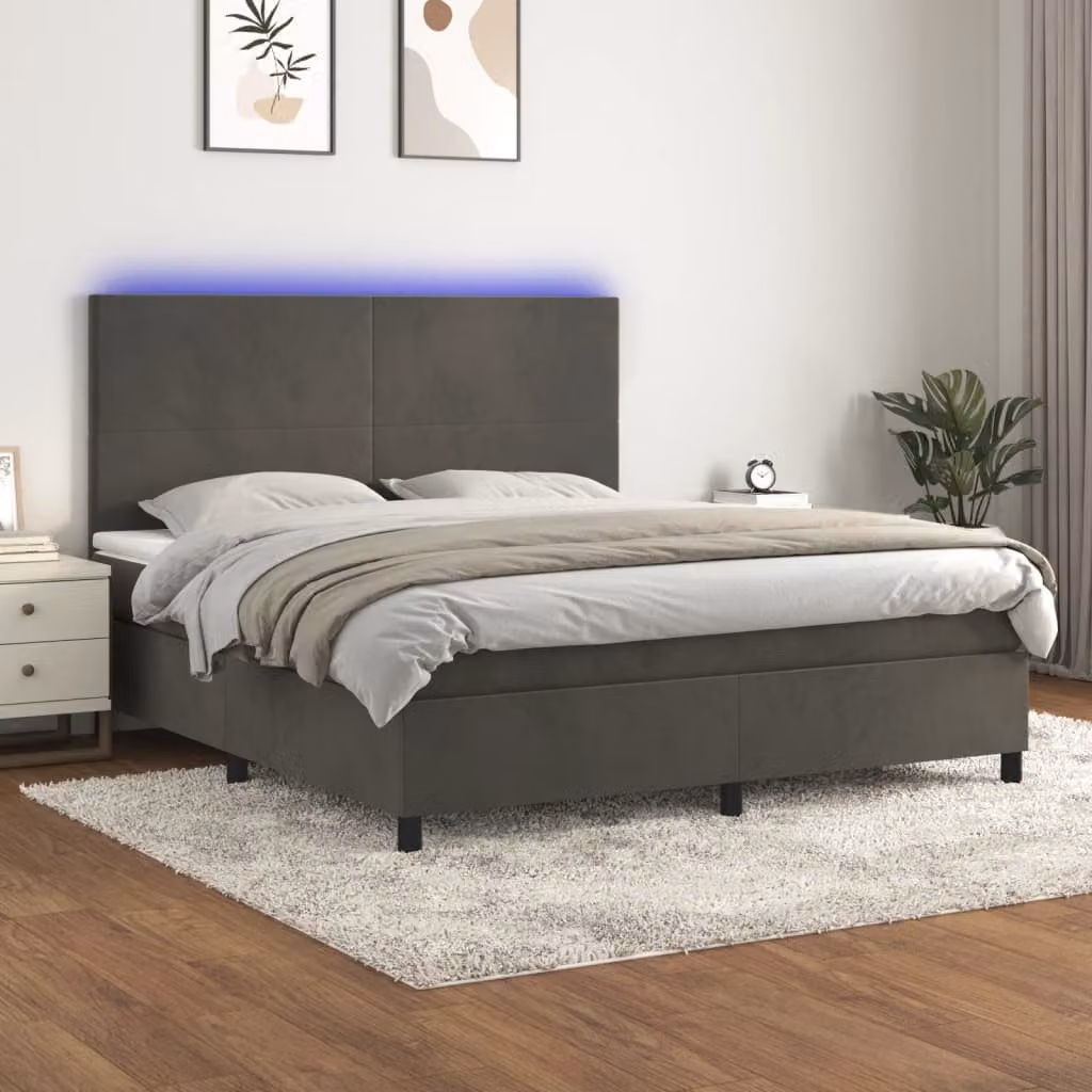 Letto Ibrido vidaXL con Materasso e Illuminazione LED, Rivestimento in Velluto Grigio e Bianco, L/P/H: 180 x 200 x 128 cm – 1