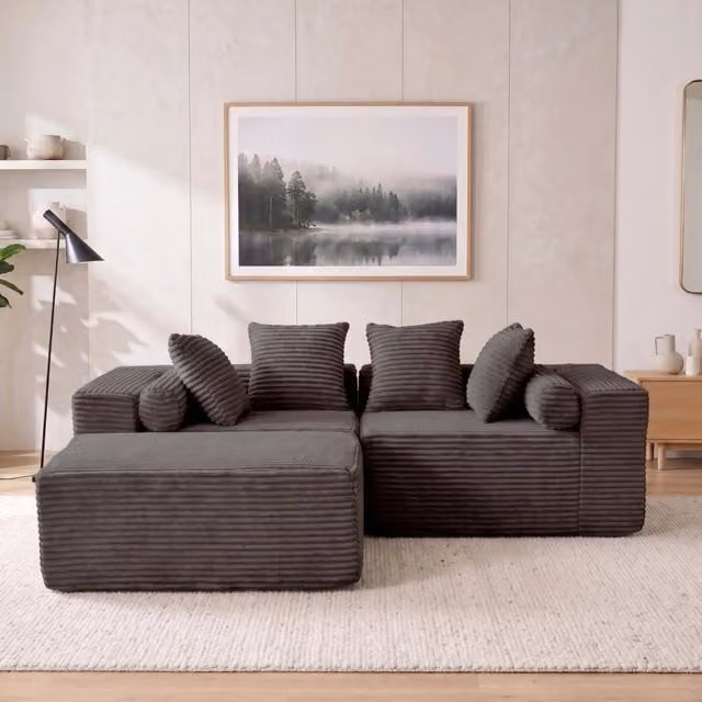 Divano modulare con chaise longue; 266x110x60;01 cm; nero; schiuma e molle