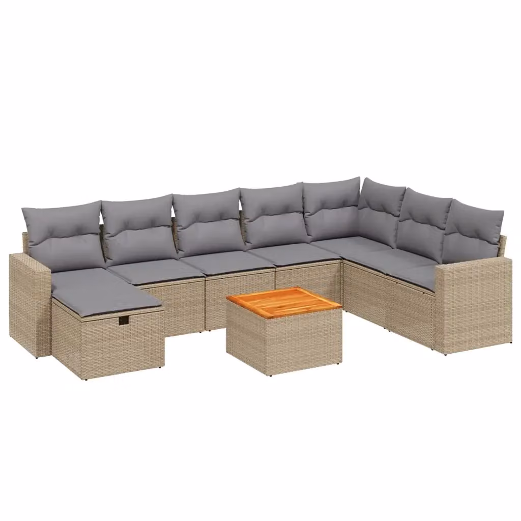 vidaXL Set Divano da Giardino a L 9 pz con Cuscini Beige e Grigio in Polyrattan e Acciaio – 2