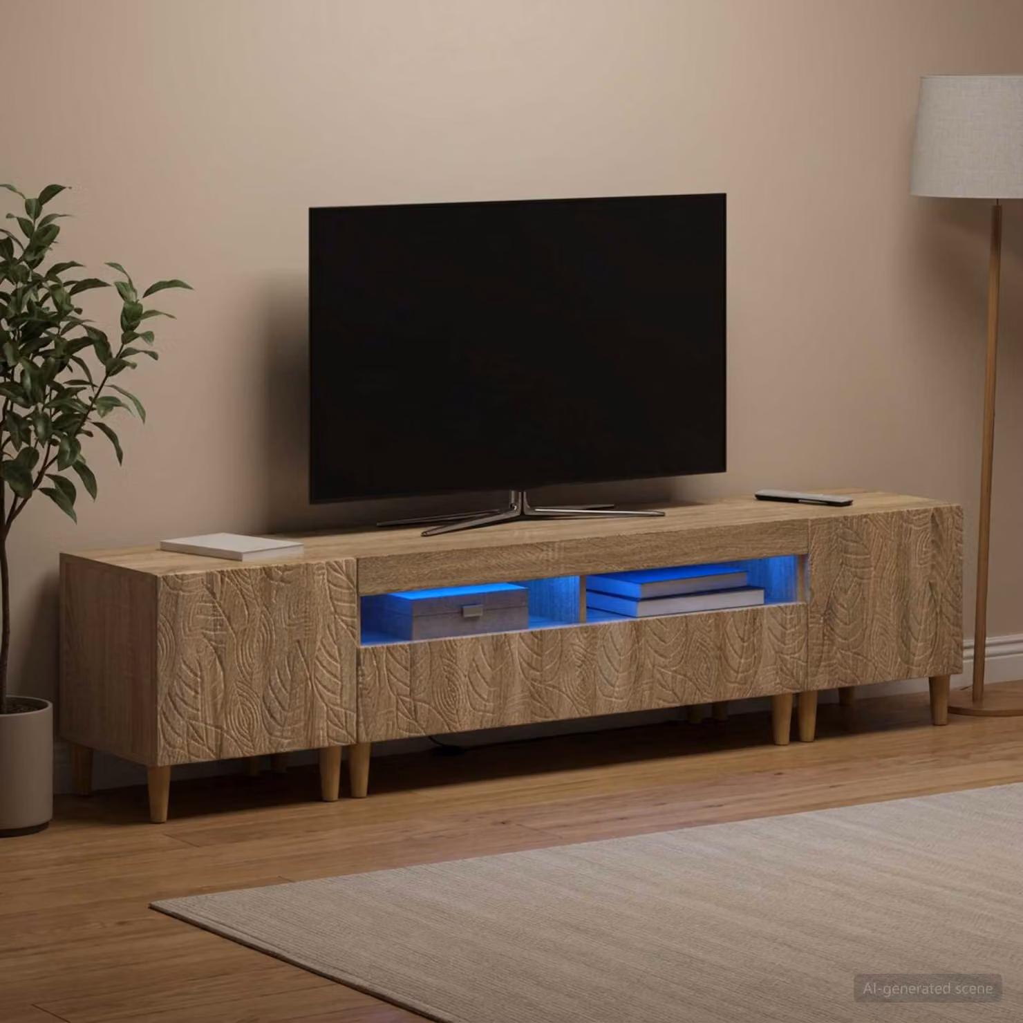 Mobile TV LED vidaXL DELFT in 3 pezzi Rovere Sonoma marrone con illuminazione integrata e scomparti multimediali
