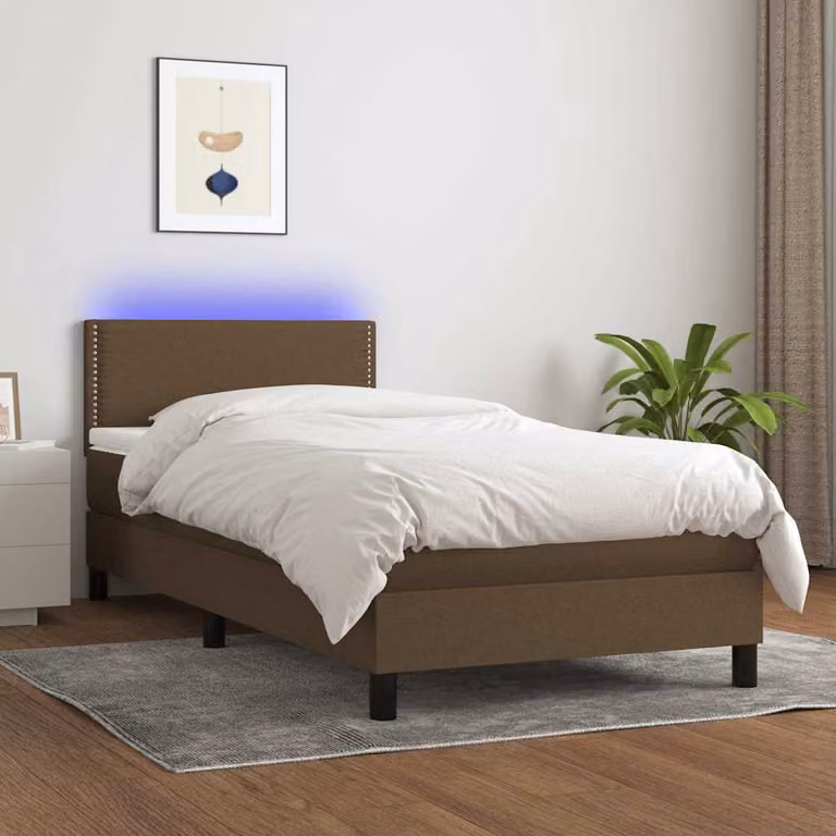 Letto a molle con materasso e illuminazione LED vidaXL, marrone scuro e bianco, L/P: 100 x 200 cm