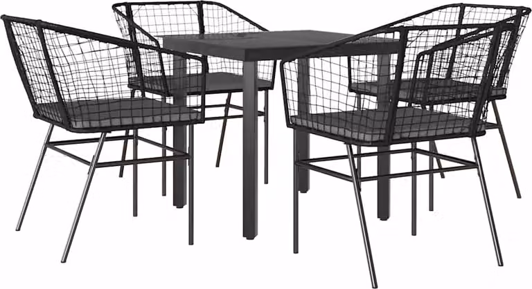 Set da Pranzo da Giardino con Cuscini 5 pz Polyrattan Vetro