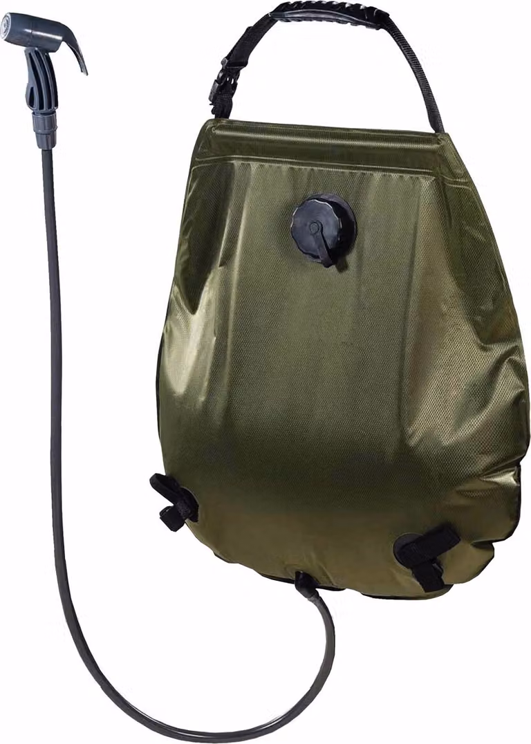 MFH Solar Shower Deluxe 20 litri oliva con borsa di trasporto