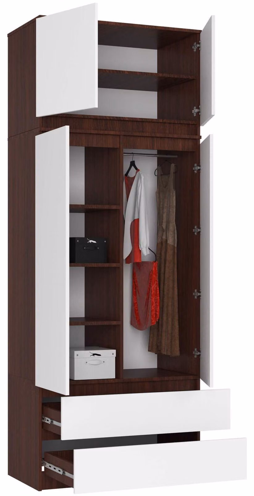 Armadio moderno S90 con sopralzo e 2 cassetti