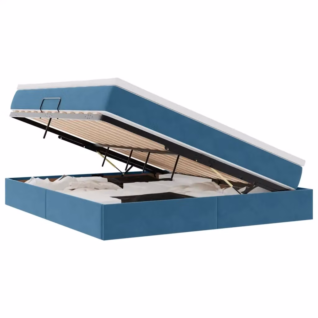 Letto con contenitore e materasso ibrido vidaXL in velluto blu, L/P/H: 200 x 180 x 48,5 cm – 2
