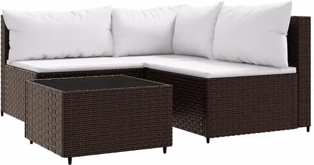 Set Mobili da Giardino 4 pz con Cuscini in Polyrattan Marrone CFW3588352