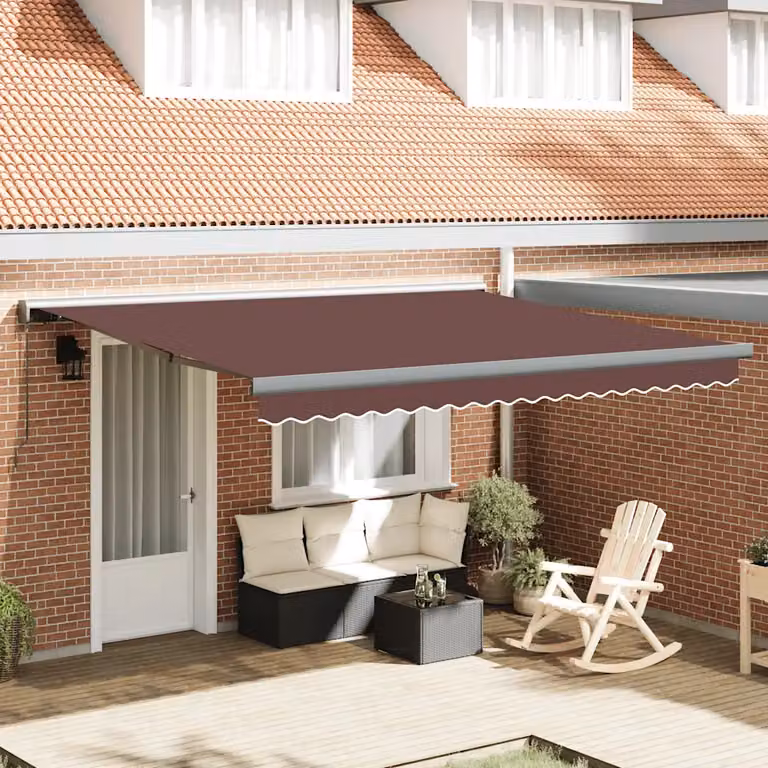 Tenda da sole retrattile manuale vidaXL con bracci pieghevoli in alluminio e tessuto in poliestere, L: 400 cm, P: 300 cm, colore marrone o antracite