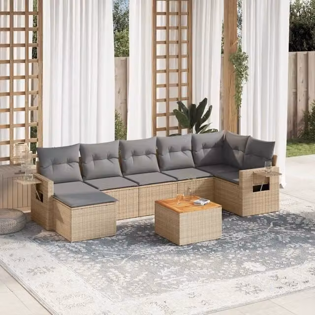 vidaXL Set Divano da Giardino 8 pz in Polyrattan con Cuscini Beige e Grigio – 1