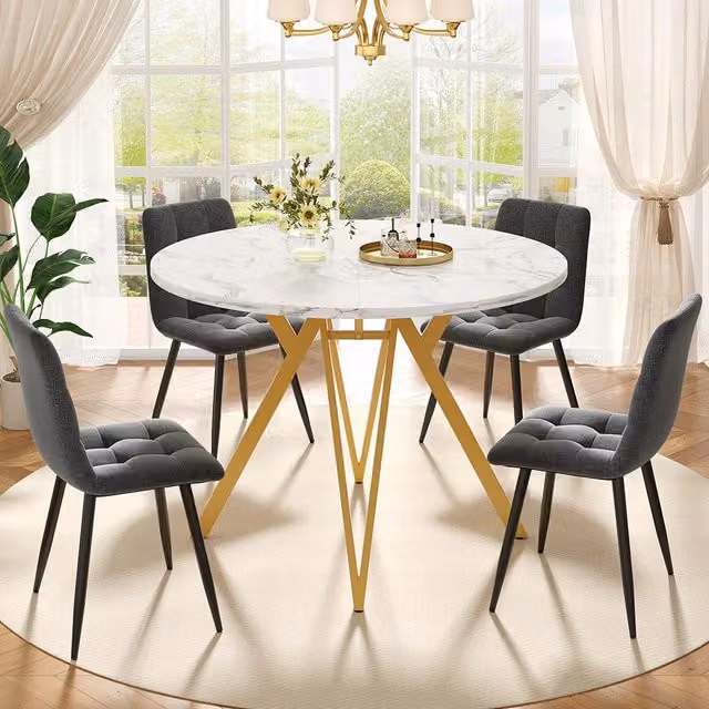 Set tavolo-Xylo-100cm rotondo 4 sedie grigio piano marmorizzato