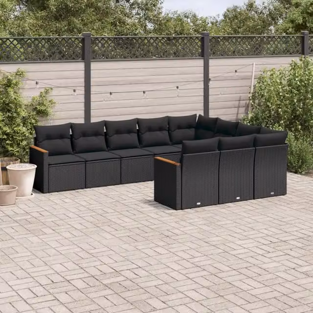Set Divani da Giardino 10pz con Cuscini in Polyrattan Nero 3258737