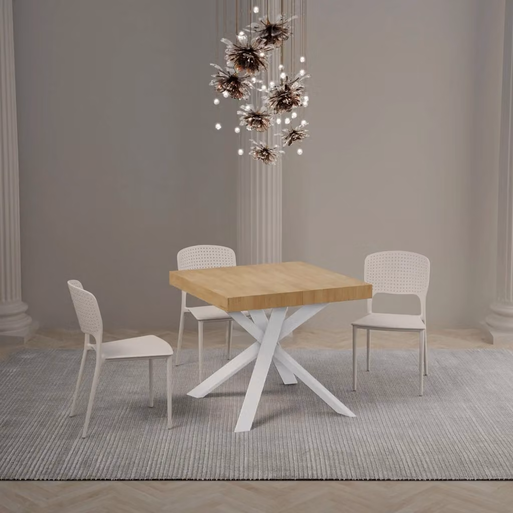 Tavolo Allungabile Clerk GIORDANOSHOP in Rovere con Gambe Bianche L/P/H: 90-194 x 90 x 76 cm – 2
