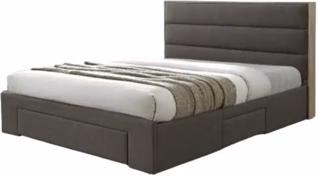 Letto OTTAWA – 160x200 cm colore grigio e rovere con cassetti e rete inclusa