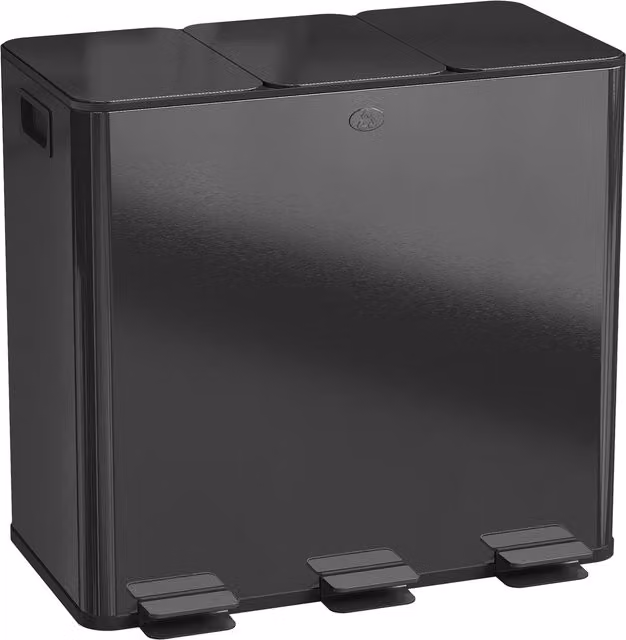 Bidone Immondizia a 3 Sezioni HOMCOM da 60L con Chiusura Silenziosa e Filtro Odori, Acciaio Inox e PP, Nero, L: 61.9 cm, P: 36.6 cm, H: 56.7 cm