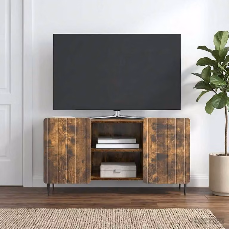Mobile TV vidaXL in legno e metallo Rovere Fumo, L 102 x P 34,5 x H 52 cm