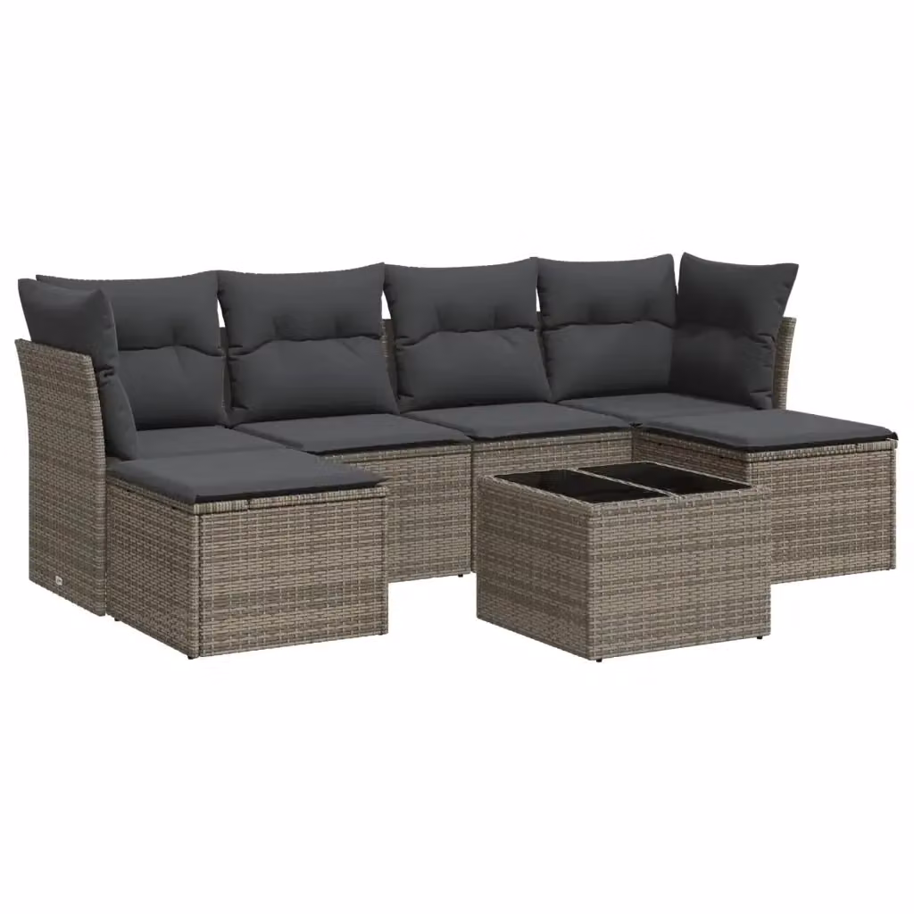 Set di divani da giardino vidaXL in polyrattan grigio con cuscini, tavolino e pouf, design moderno a L – 2