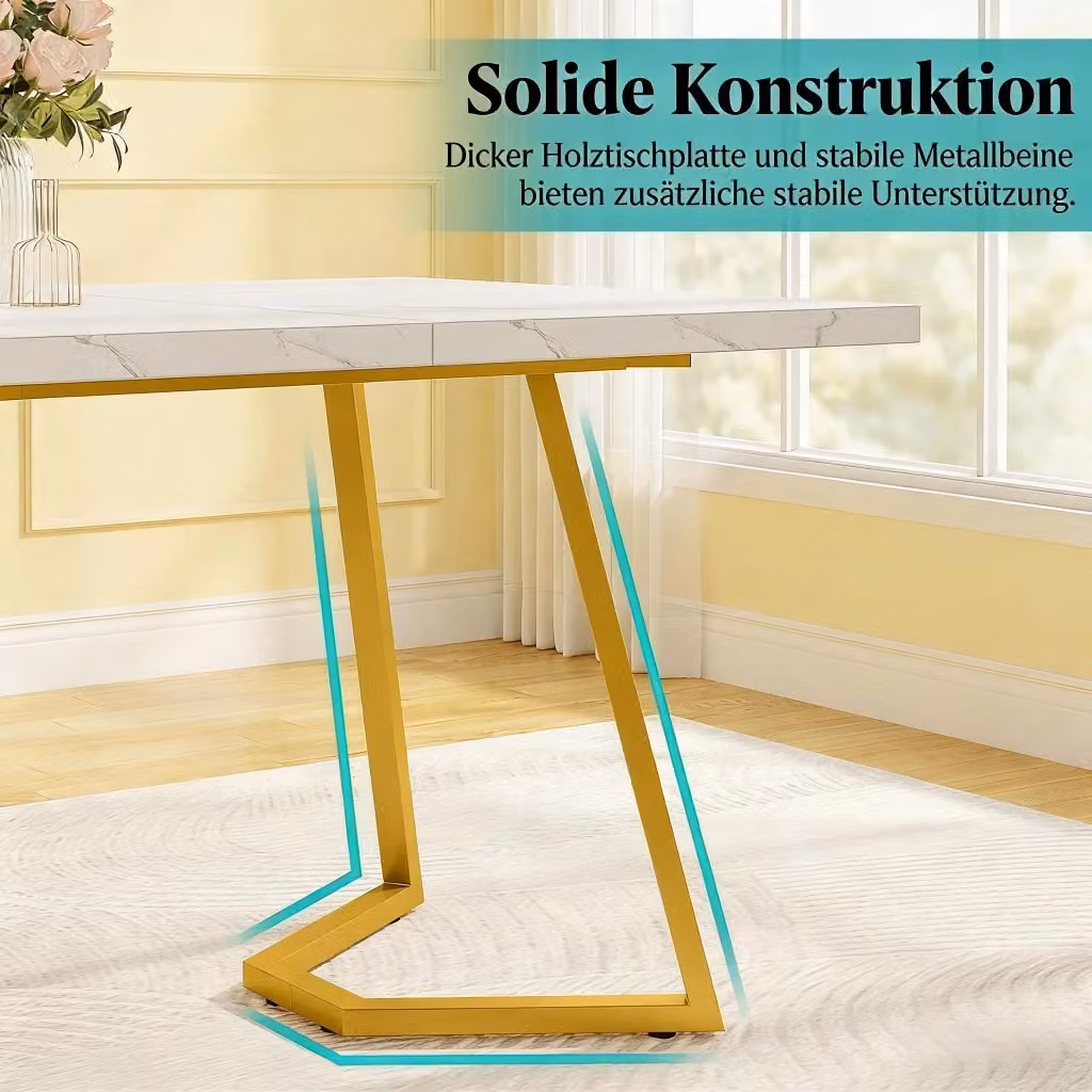Scrivania Moderna REDOM in Legno e Metallo Bianco e Oro per Home Office – 2