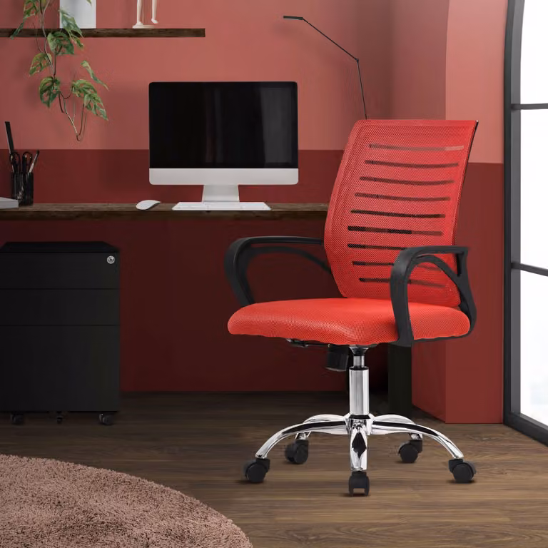 Sedia da ufficio ergonomica ML-Design, rossa, girevole a 360° con rotelle