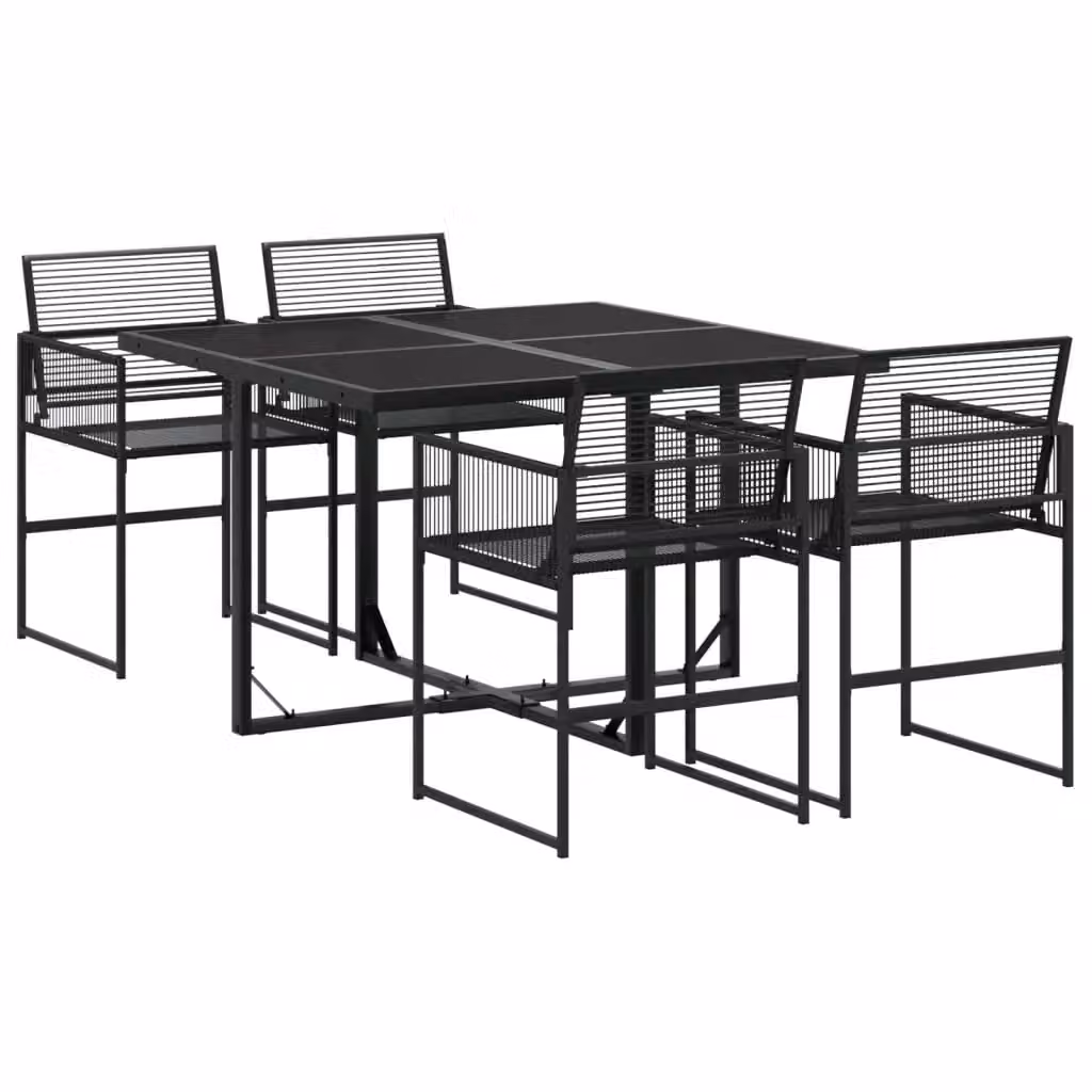 Set da pranzo da giardino vidaXL in 5 pezzi in polyrattan nero con piano in vetro – 1