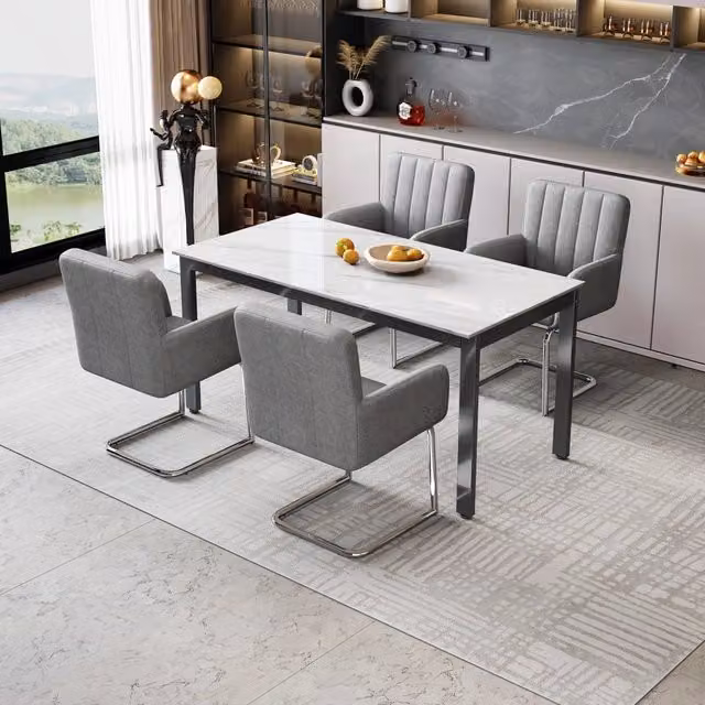 Set da 4 sedie da pranzo REDOM modello Z-forma in ecopelle grigia con base cantilever – 1