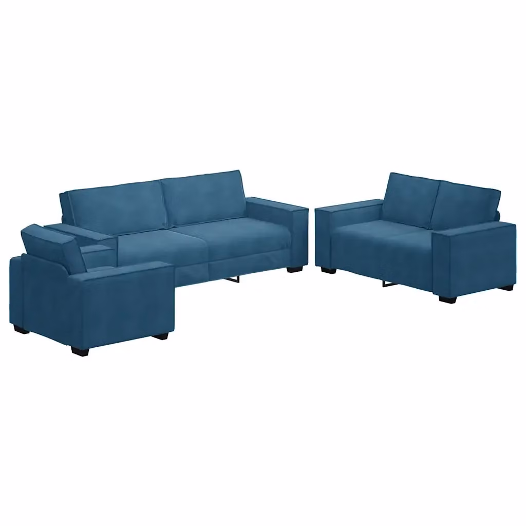 Set di divani vidaXL in velluto blu composto da un divano a 3 posti e un divano a 2 posti con cuscini coordinati e design moderno – 2