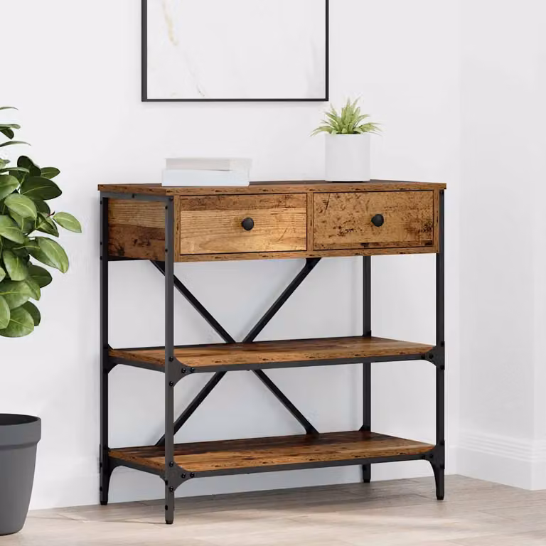 vidaXL Tavolo consolle moderno con cassetto in legno e metallo, Marrone, L 75 x P 34,5 x H 75 cm