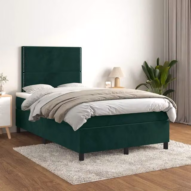 Giroletto a Molle con Materasso Verde Scuro 120x200 cm Velluto 3142956