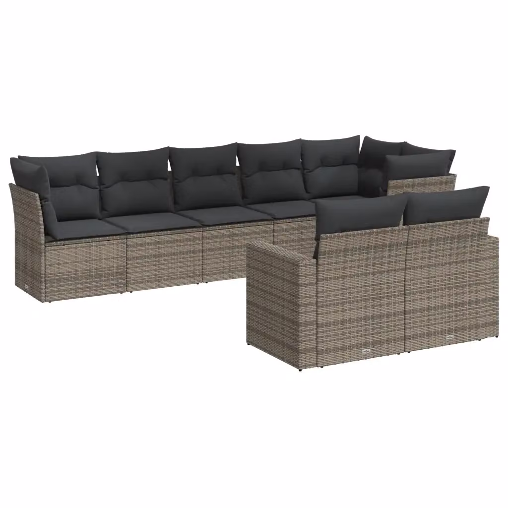 vidaXL Set Divano da Giardino 8 pz a Forma a L con Cuscini Grigio in Polyrattan e Struttura in Acciaio – 2
