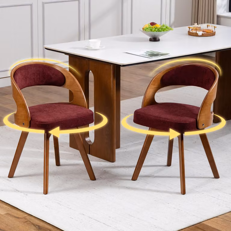 MODFU Sedia da pranzo girevole a un posto con schienale ergonomico e seduta imbottita, per cucina e soggiorno, in lino color bordeaux