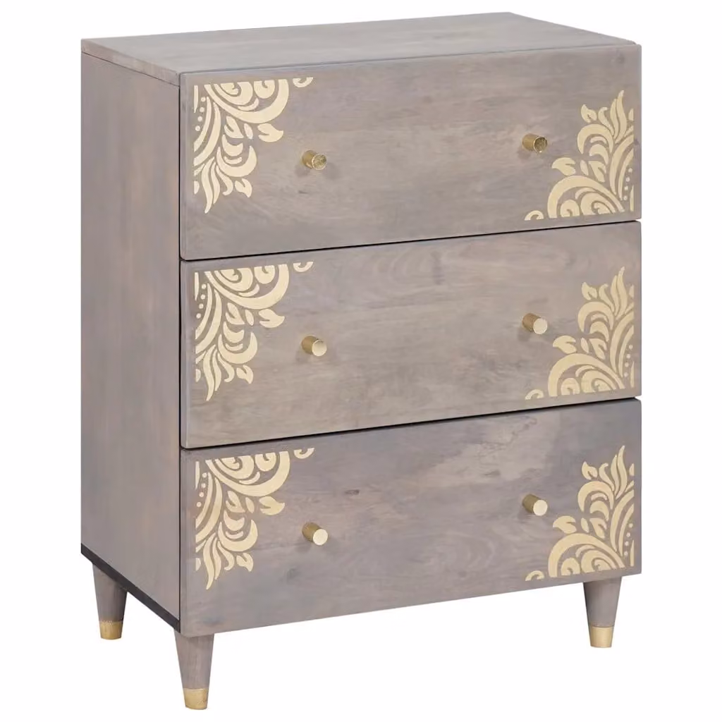 Credenza moderna vidaXL in legno di mango massello, Grigio e Oro, L: 60 cm, P: 33 cm, H: 75 cm