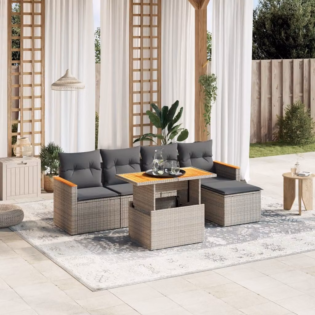 Maison Exclusive - Set Divano da Giardino 6 pz con Cuscini Grigio in Polyrattan
