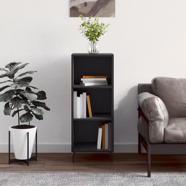 Credenza nera vidaXL in legno e metallo da appendere al muro L: 34,5 cm, P: 32,5 cm, H: 90 cm