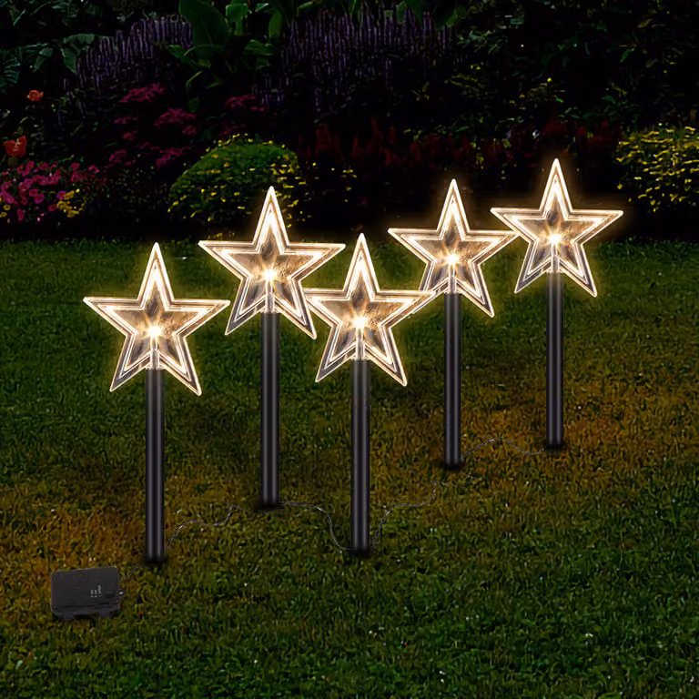 Jopassy set di 5 stelle luci di Natale Albero di Natale LED bastoni incandescenti stelle luci fatate