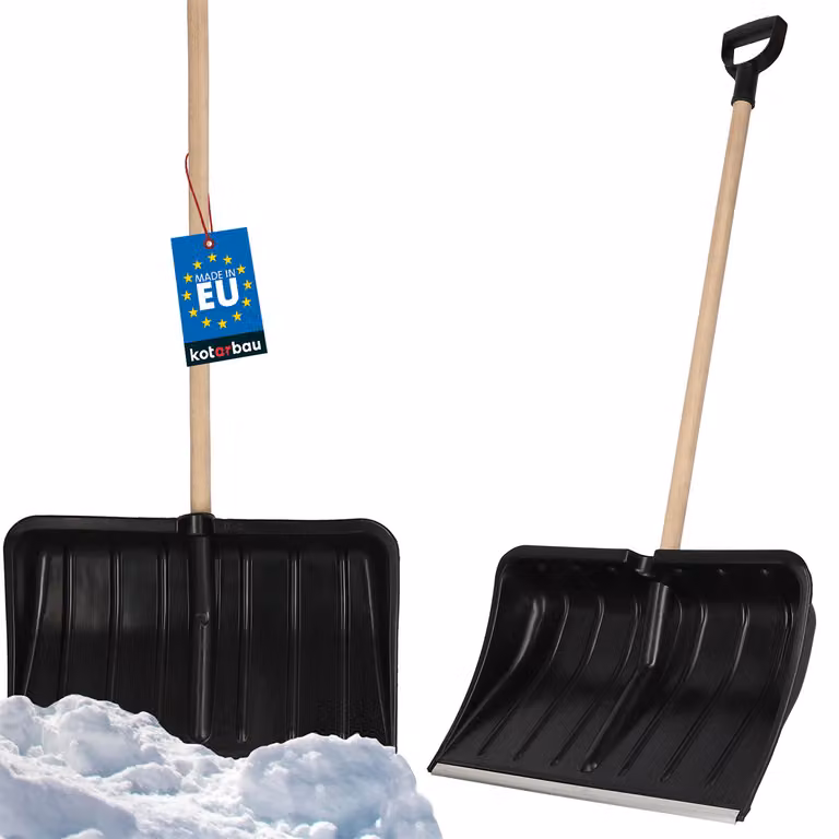 KOTARBAU® Pala da neve Pala da neve 54 cm con manico in legno Lama in plastica rinforzata con attacco in metallo e manico ergonomico Nero 120 cm