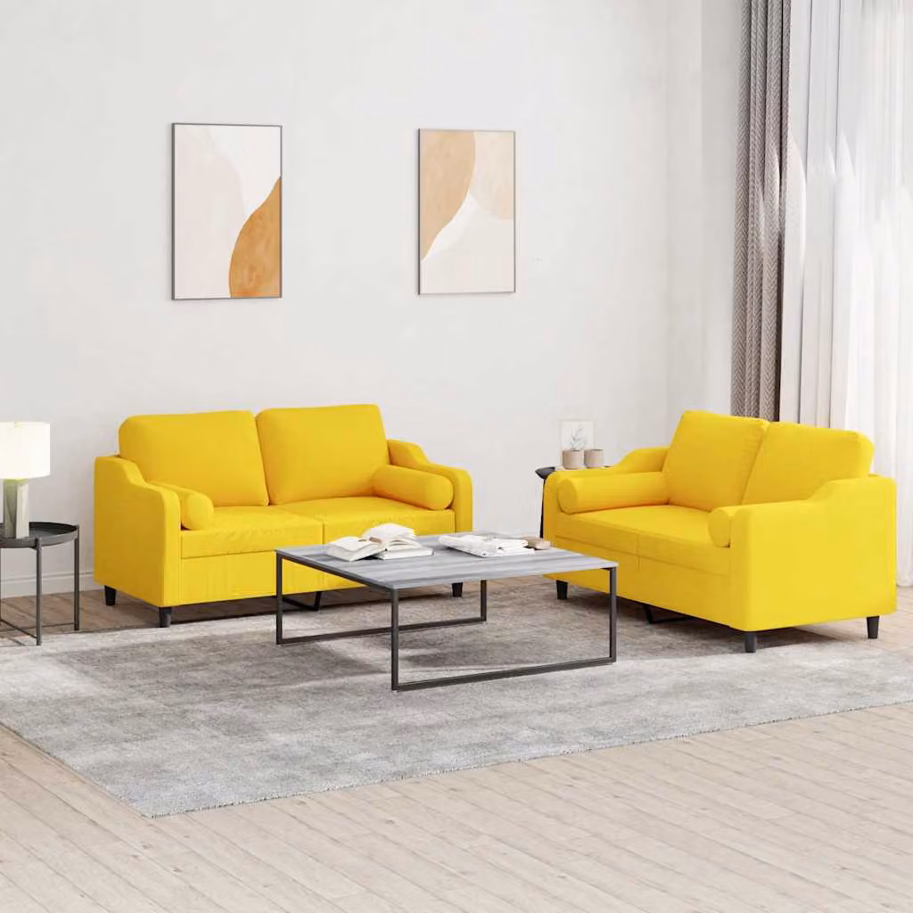 vidaXL Set di 2 Divani Moderni in Tessuto Giallo con Cuscini e Struttura in Metallo e MDF