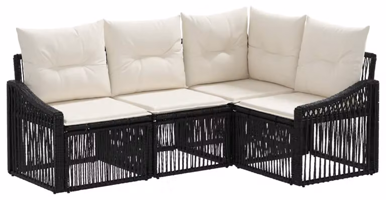 Set di divani da giardino, 4 pezzi, colore nero, in rattan sintetico