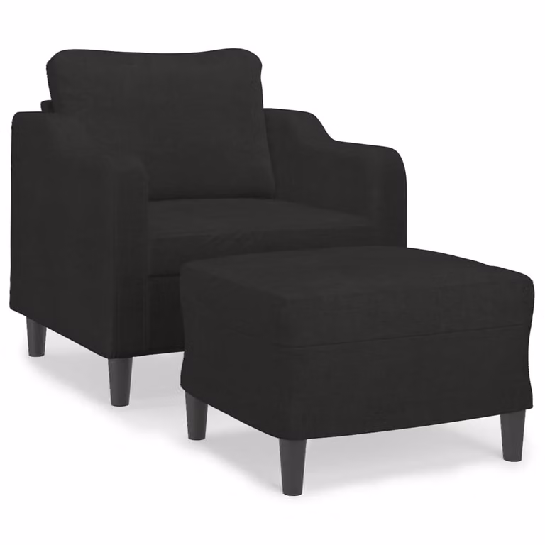 Poltrona con Poggiapiedi Nero 60 cm in Tessuto