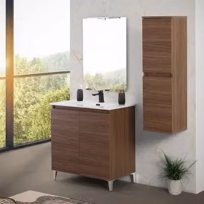 Mobile bagno a terra Kleo Inbagno noce con 2 ante soft-close L: 80 cm, P: 45 cm, H: 86 cm