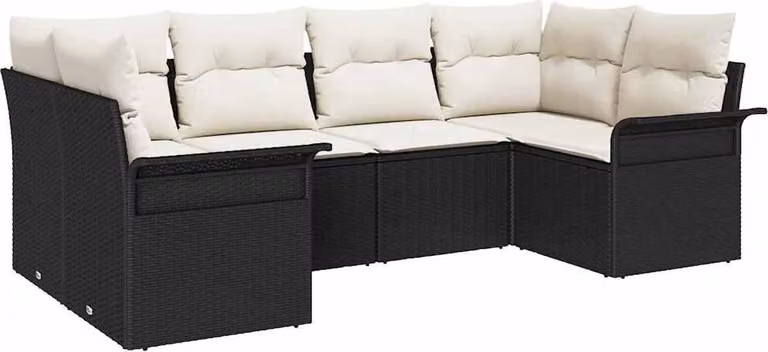 Set Divano da Giardino con cuscino 6 pcs Nero polyrattan
