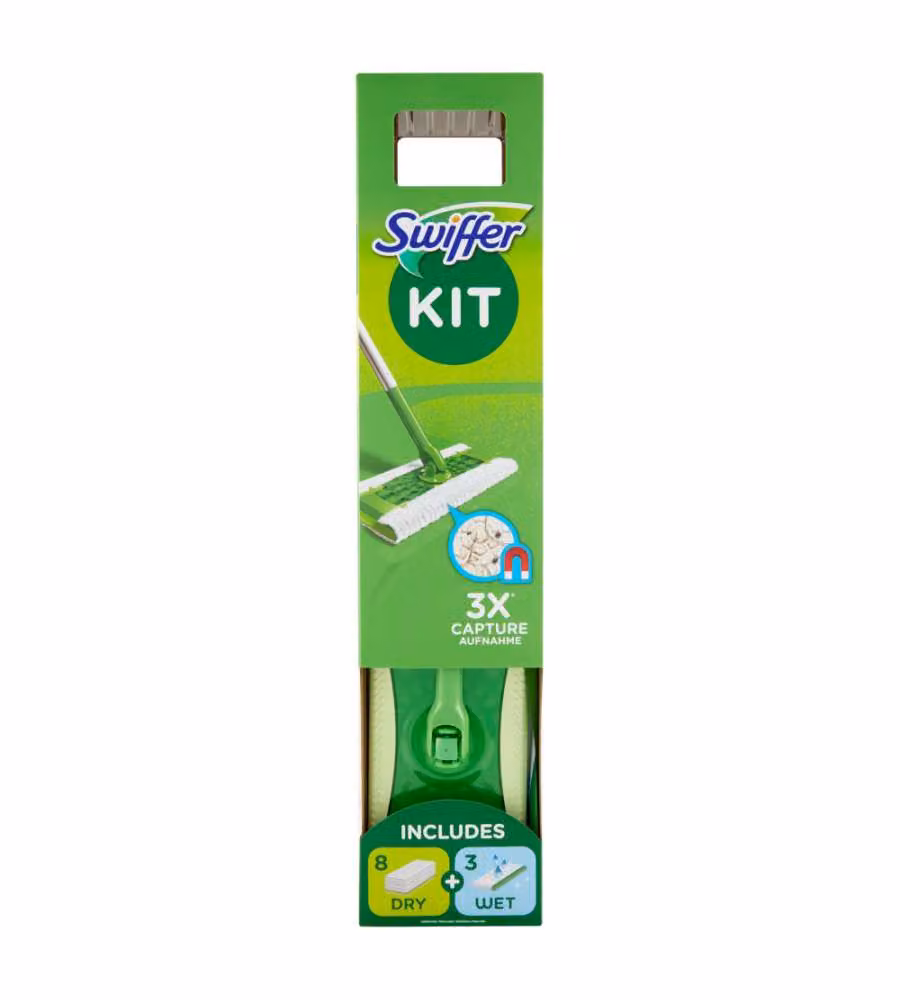 Swiffer scopa preassemblata con 8 catturapolvere e 3 panni umidi