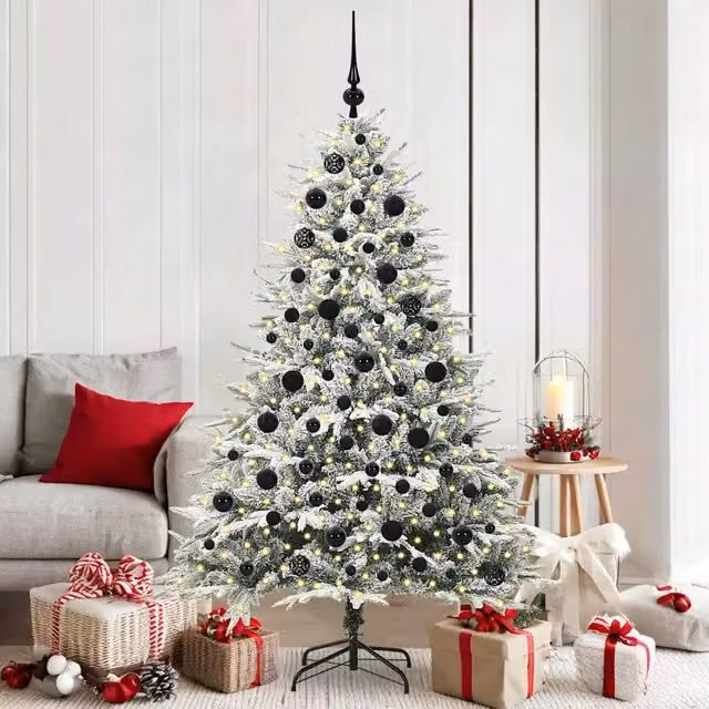 Albero di Natale Artificiale Pre-illuminato con LED Warm White e Set di Palline Verde vidaXL