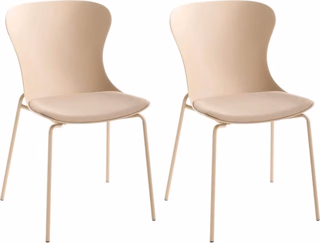 Set di 2 sedie da pranzo con seduta in materiale sintetico beige e struttura in metallo cuscino in stile minimalista scandinavo