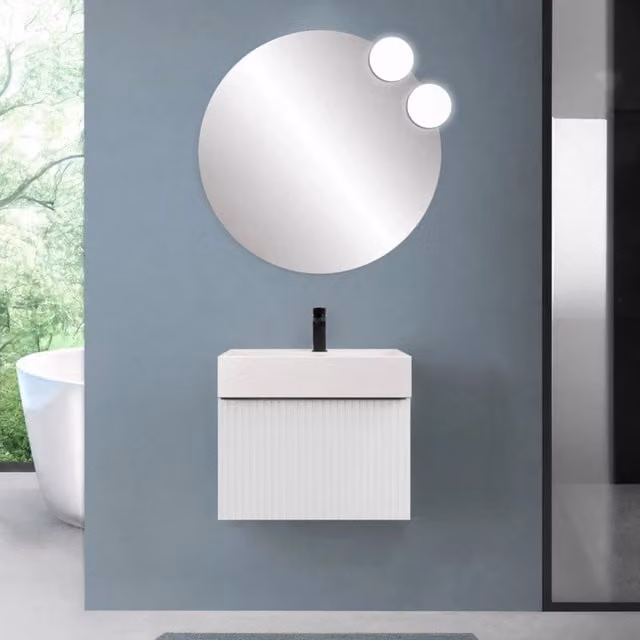 Mobile bagno sospeso 70 cm bianco opaco con un cassetto e lavabo alto in resina Nara