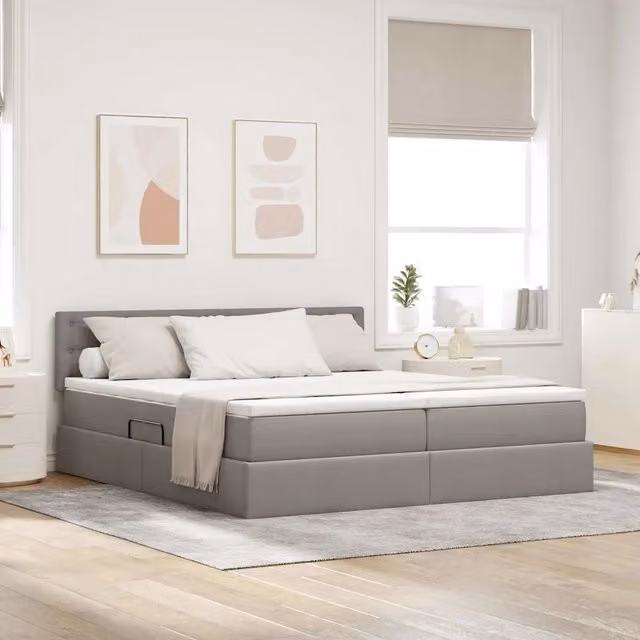 Letto con Contenitore e Testiera in Pelle Sintetica vidaXL, L/P/H: 200 x 140 x 204 cm, Colore Beige o Grigio – 1