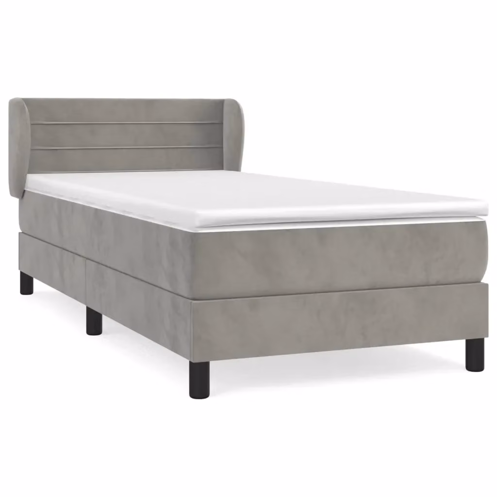 vidaXL Giroletto a Molle con Materasso Ibrido in Velluto Grigio e Bianco L/P/H: 80 x 200 x 38 cm – 2