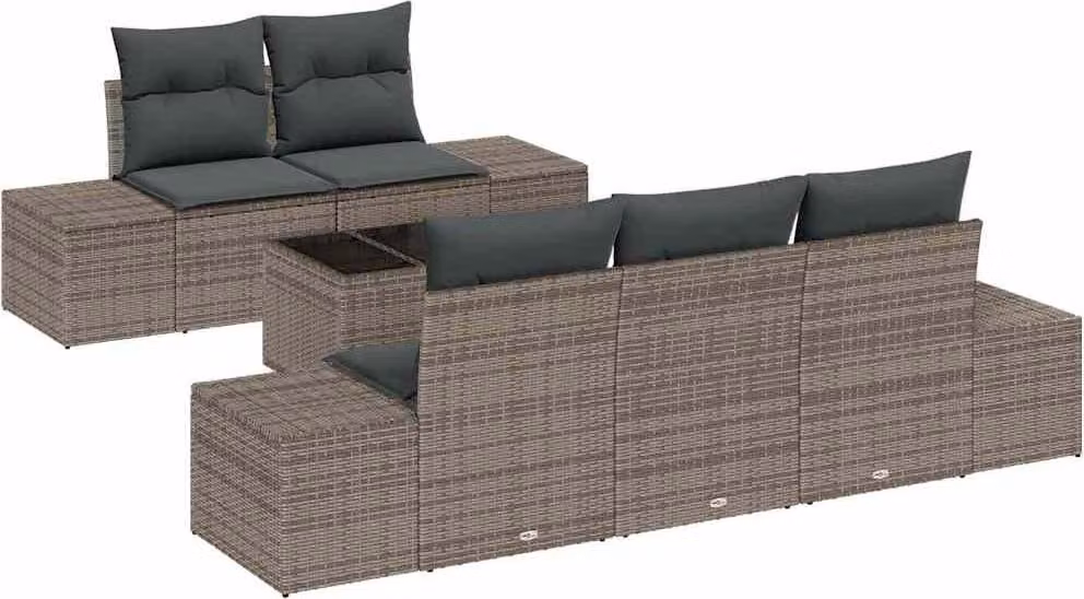 Set Divano da Giardino con cuscino 6 pcs Grigio polyrattan